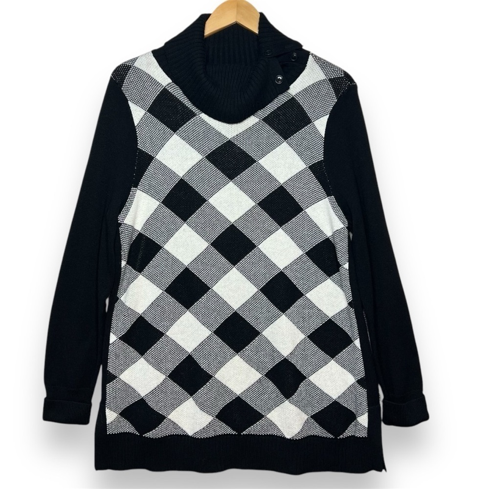 Talbots Cashmere Blend Sweater Women’s L Buffalo Plaid Check Tunic Turtleneck